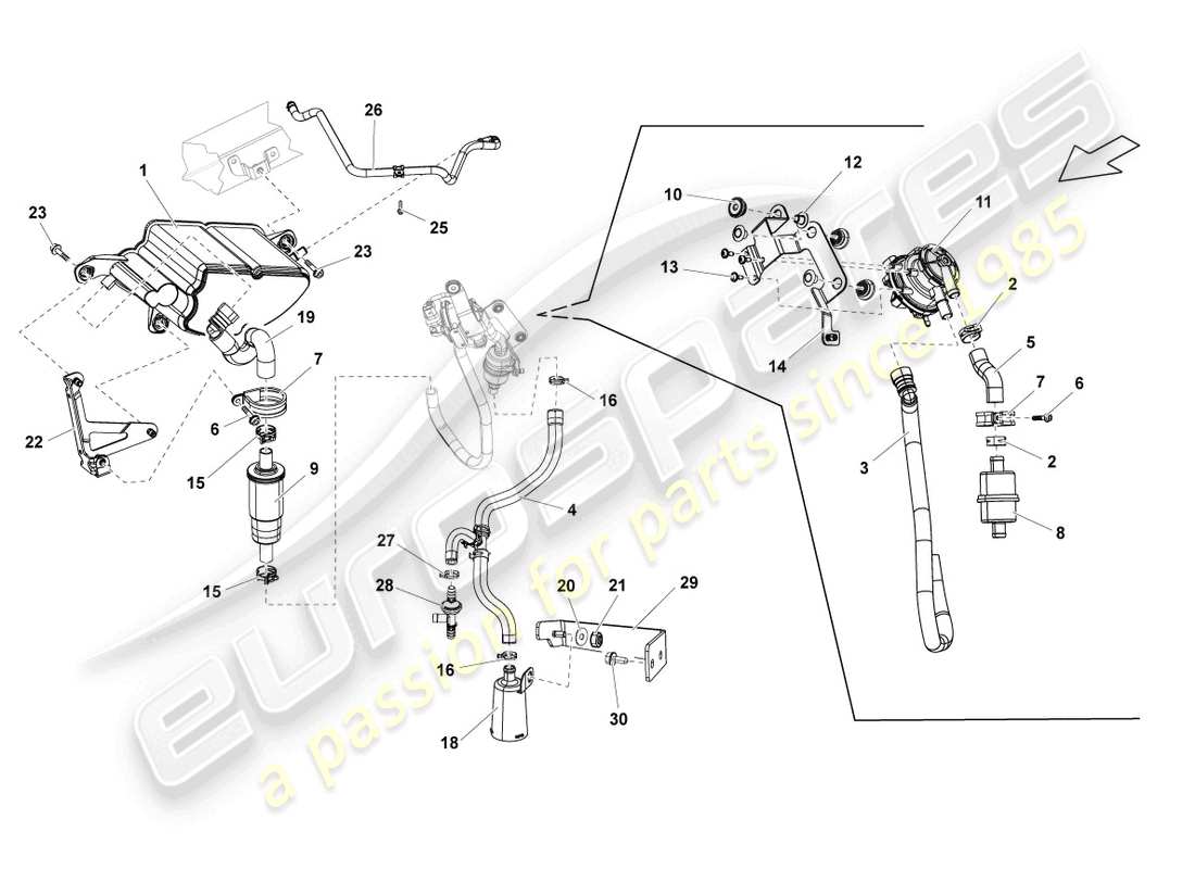 lamborghini lp550-2 spyder (2010) système de filtre à charbon actif schéma des pièces