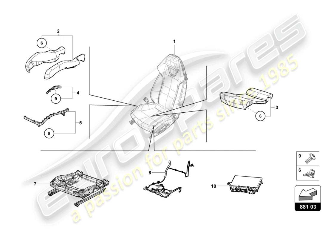 lamborghini evo spyder (2024) coffre de siège schéma des pièces