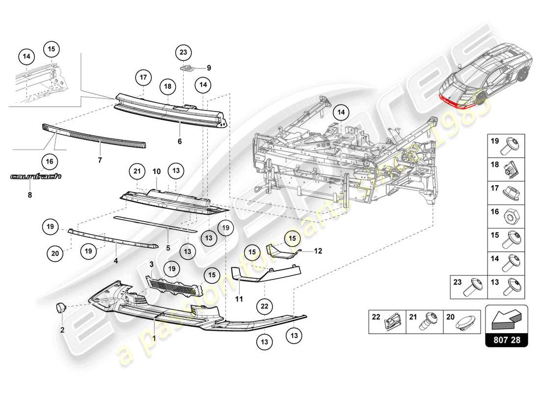 lamborghini countach lpi 800-4 (2022) pare-chocs avant schéma des pièces