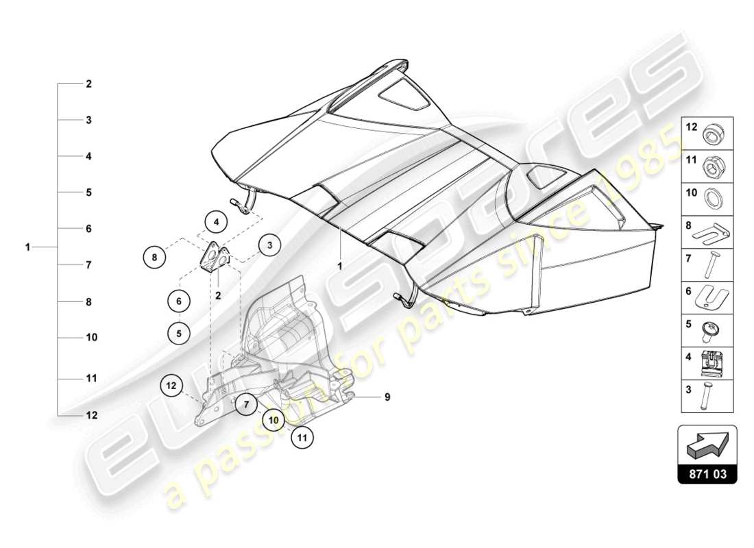lamborghini evo spyder (2023) couvercle de coffre de rangement supérieur cabrio schéma des pièces