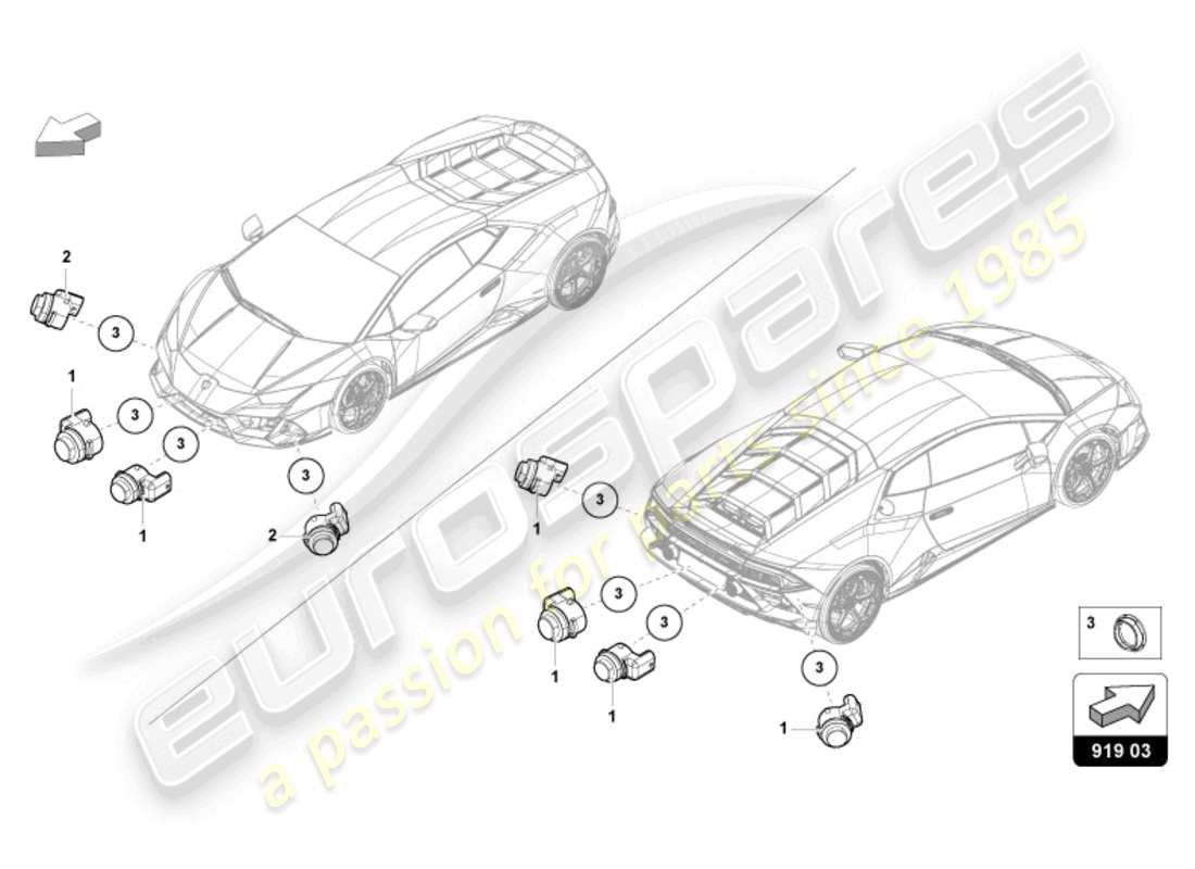lamborghini evo spyder (2024) aide au stationnement schéma des pièces