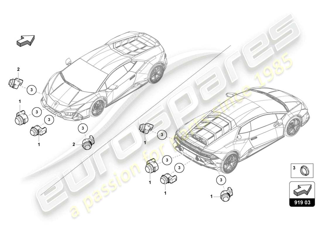 lamborghini evo coupe (2022) aide au stationnement schéma des pièces