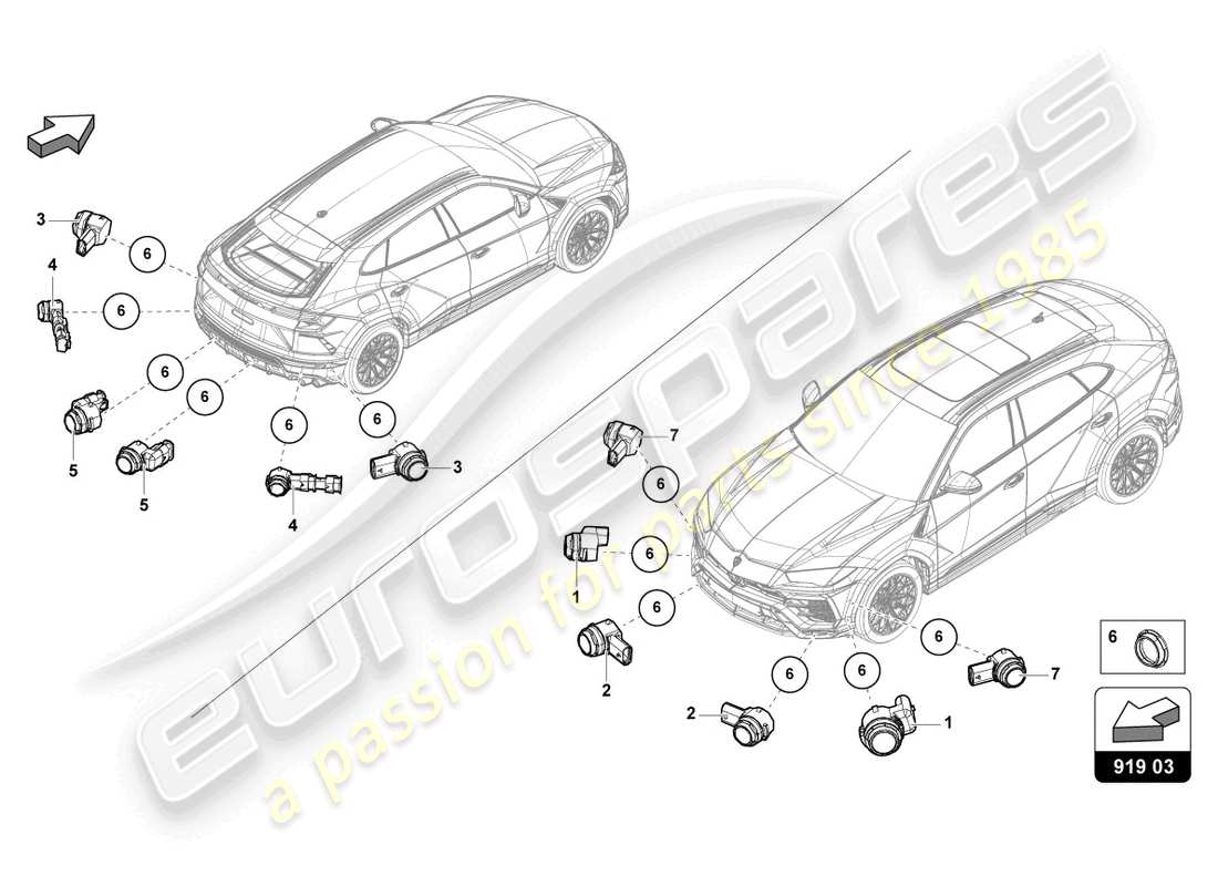 lamborghini urus performante (2024) diagramme des pièces du capteur