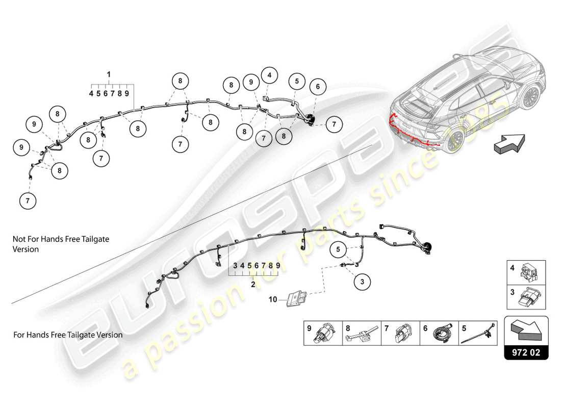 lamborghini urus (2019) jeu de cablage pour pare-choc arrière schéma des pièces