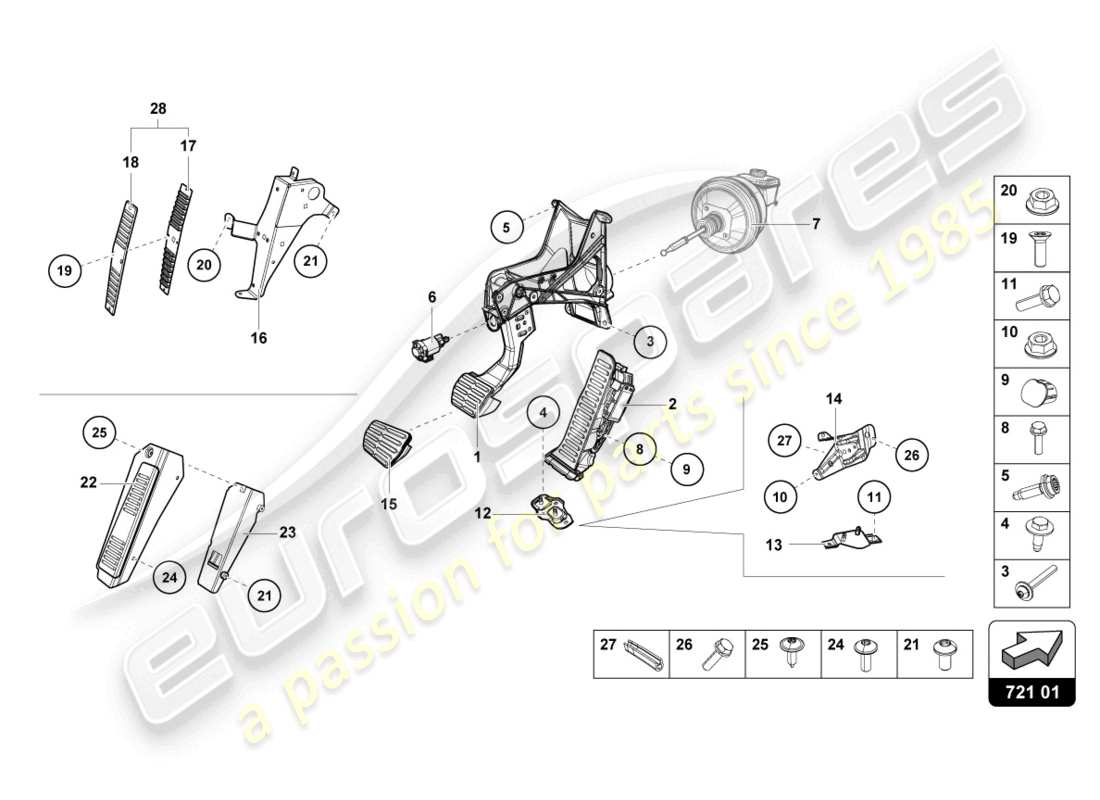 lamborghini evo coupe 2wd (2021) freinage et accélération. levier mech. diagramme de pièce