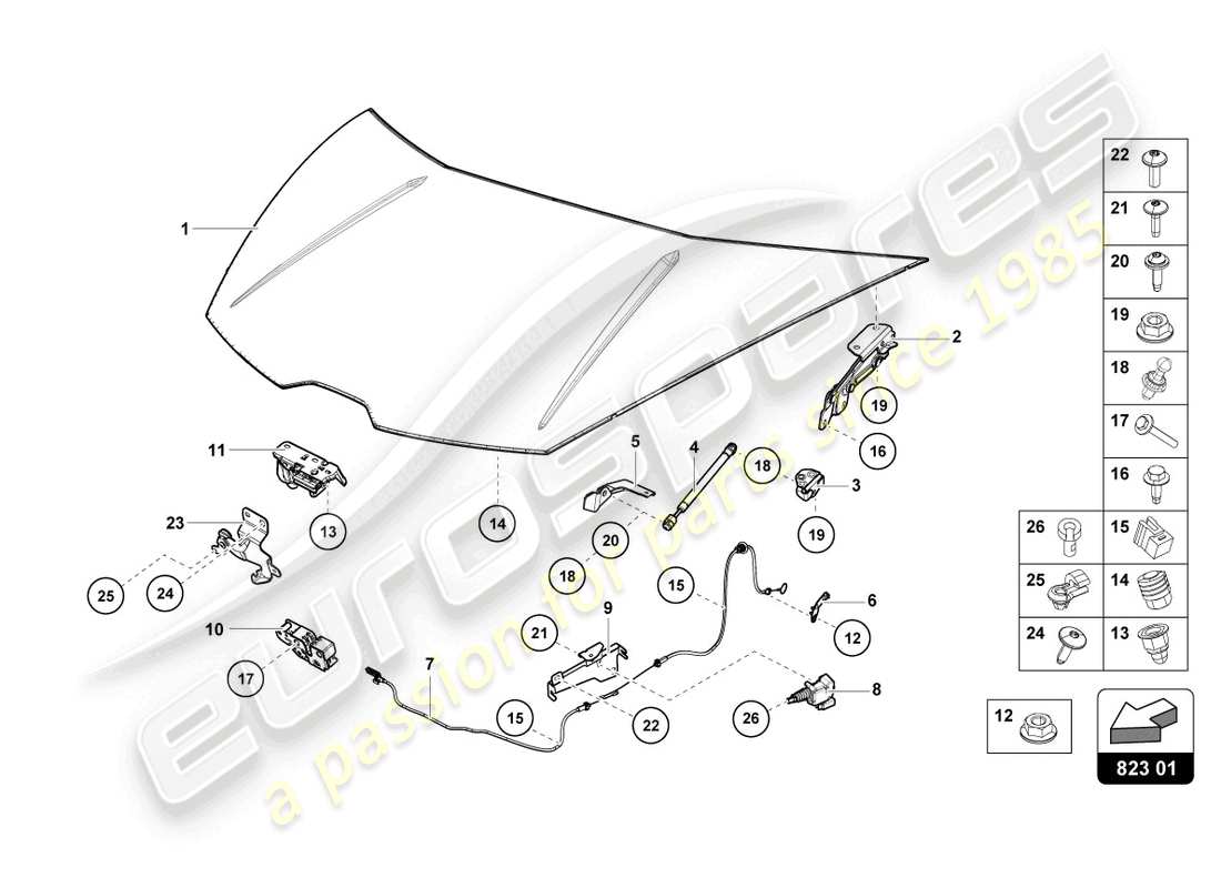 lamborghini evo spyder 2wd (2022) diagramme de pièce de capot