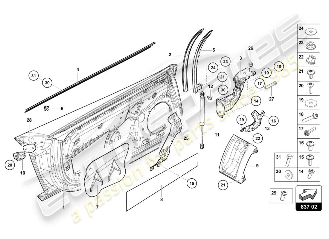 lamborghini countach lpi 800-4 (2022) porte conducteur et passager schéma des pièces