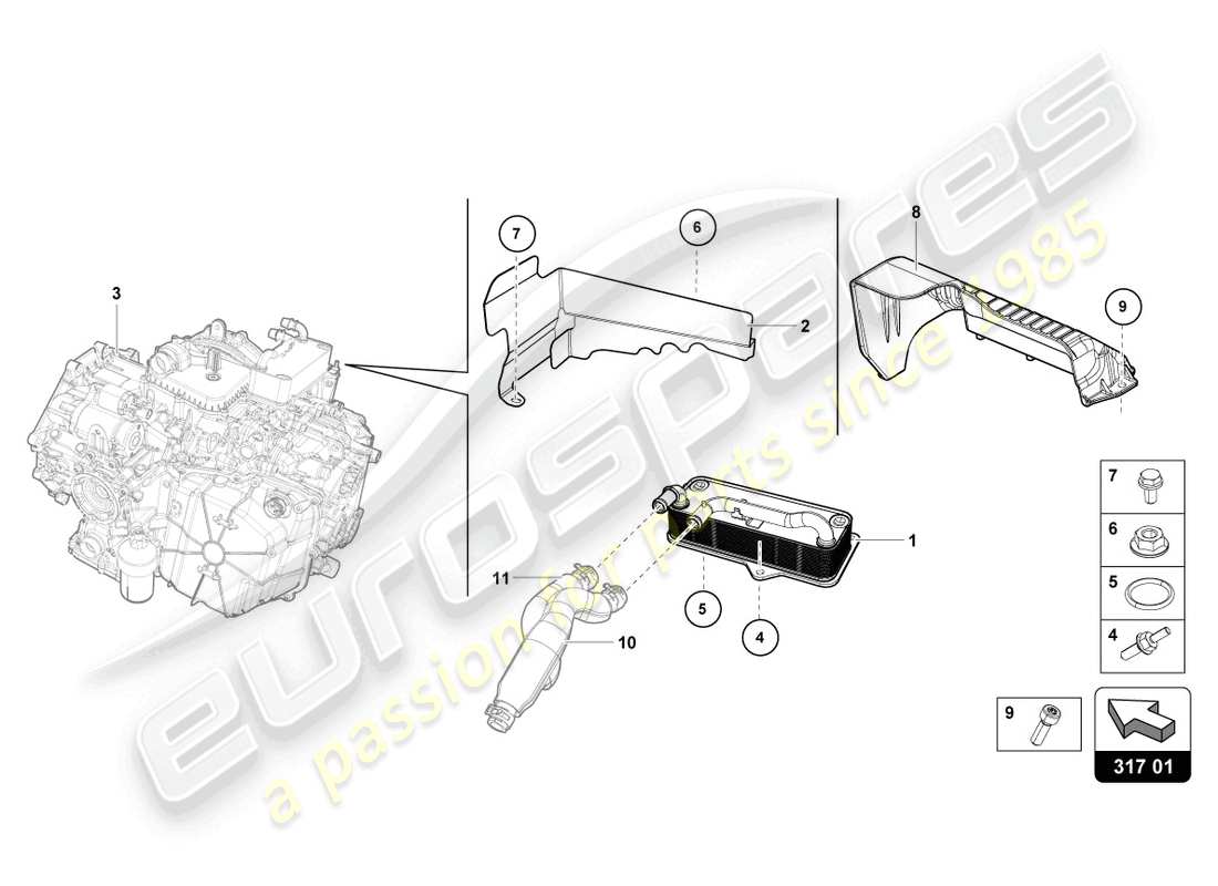 lamborghini evo coupe 2wd (2021) refroidisseur d'huile à engrenages schéma des pièces