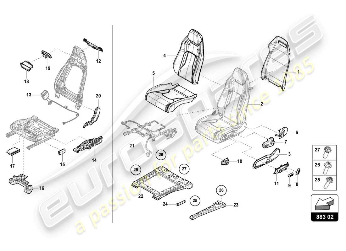 lamborghini urus (2019) siege arrière divisé schéma des pièces