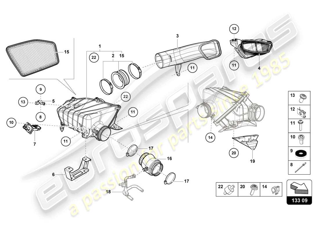 lamborghini 2023 (tecnica) boîtier de filtre à air schéma des pièces