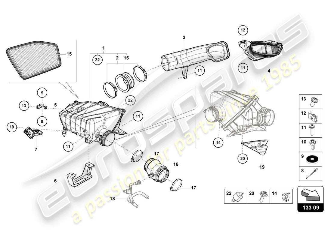 lamborghini evo spyder 2wd (2022) boîtier de filtre à air schéma des pièces