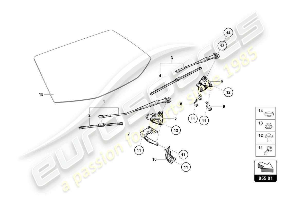 lamborghini evo coupe (2022) essuie-glace - schéma des pièces