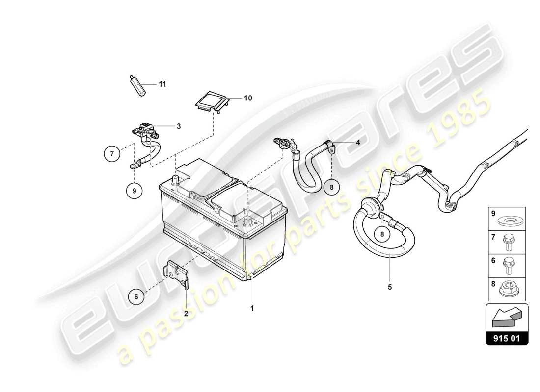 lamborghini evo coupe 2wd (2023) batterie schéma des pièces