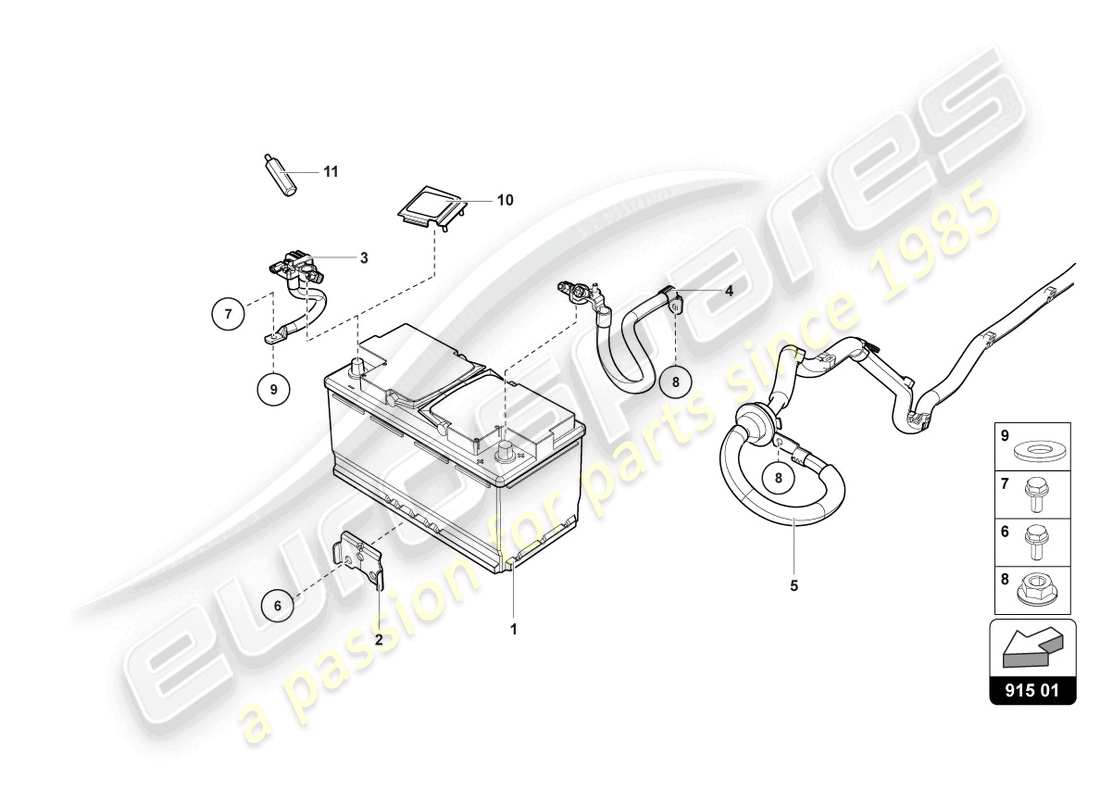 lamborghini evo coupe 2wd (2023) diagramme des pièces de la batterie