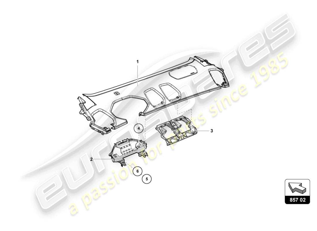 lamborghini super trofeo evo 2 (2022) tableau de bord - schéma des pièces des garnitures