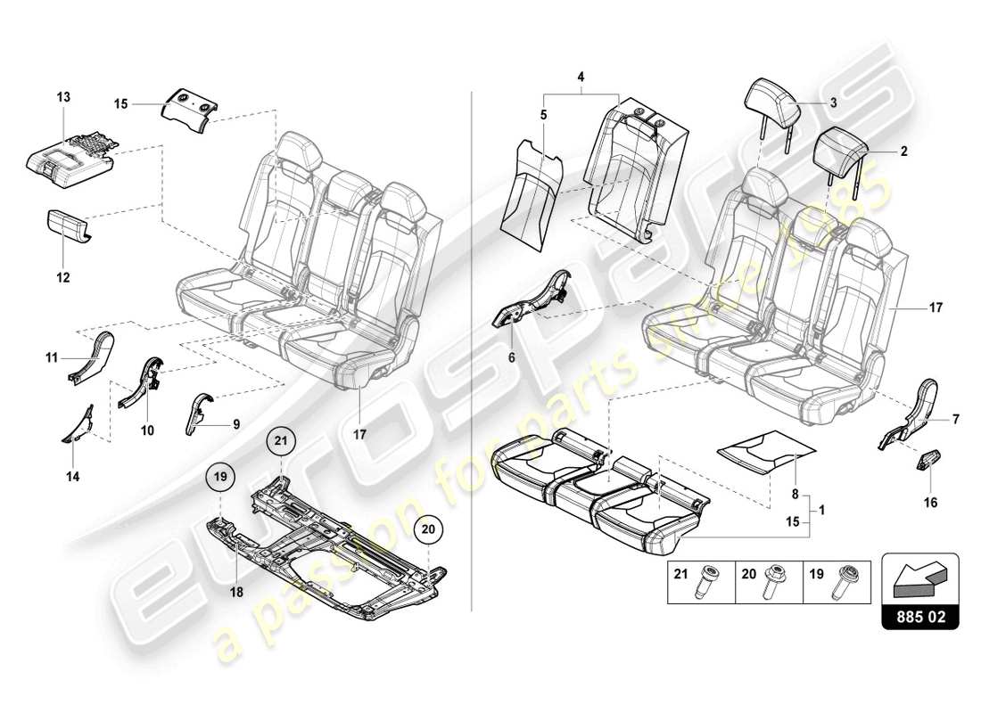 lamborghini urus s (2023) banquette (3-seater) schéma des pièces