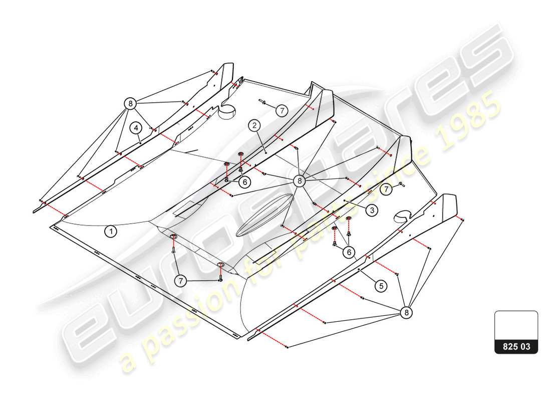 lamborghini super trofeo evo 2 (2022) schéma des pièces du bouclier thermique