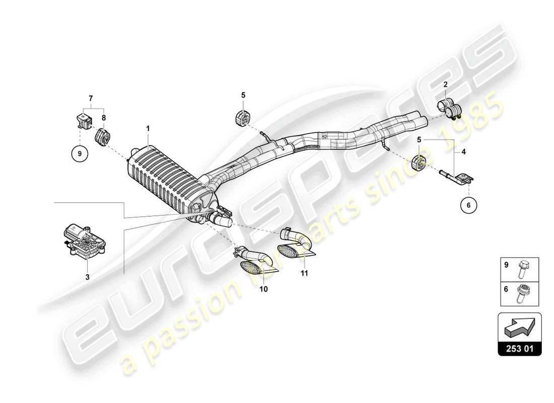 lamborghini urus s (2023) silencieux arrière schéma des pièces