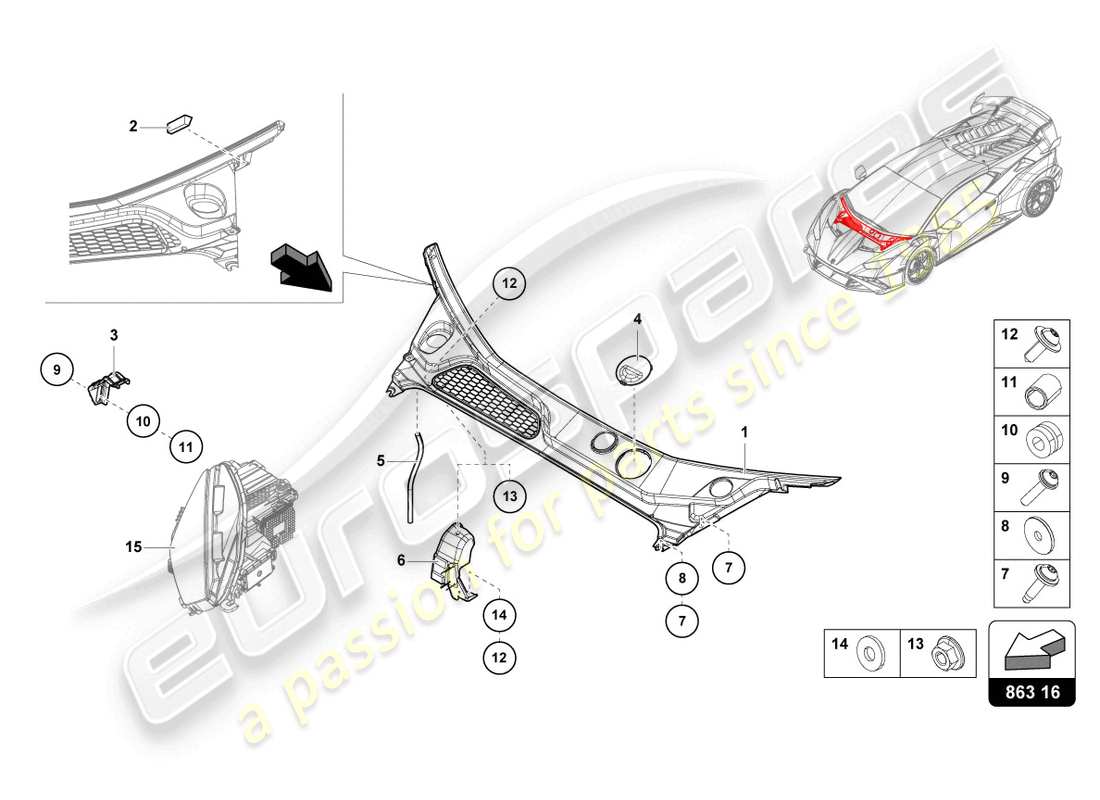 lamborghini sto (2022) couvercle avant schéma des pièces