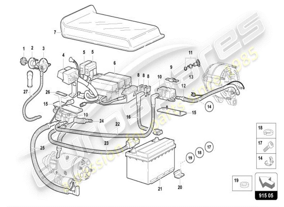 lamborghini diablo vt (1998) diagramme des pièces de la batterie