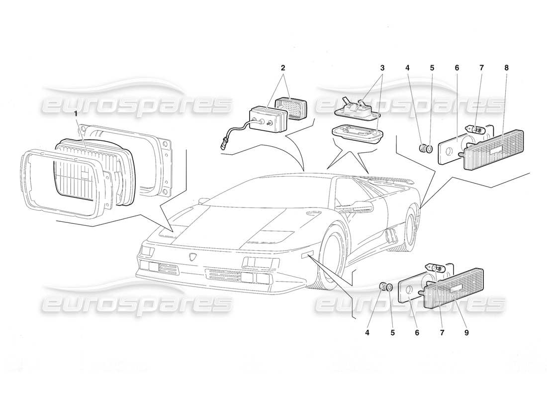 lamborghini diablo se30 (1995) lumières (valable pour les états-unis : 1995 janvier) schéma des pièces