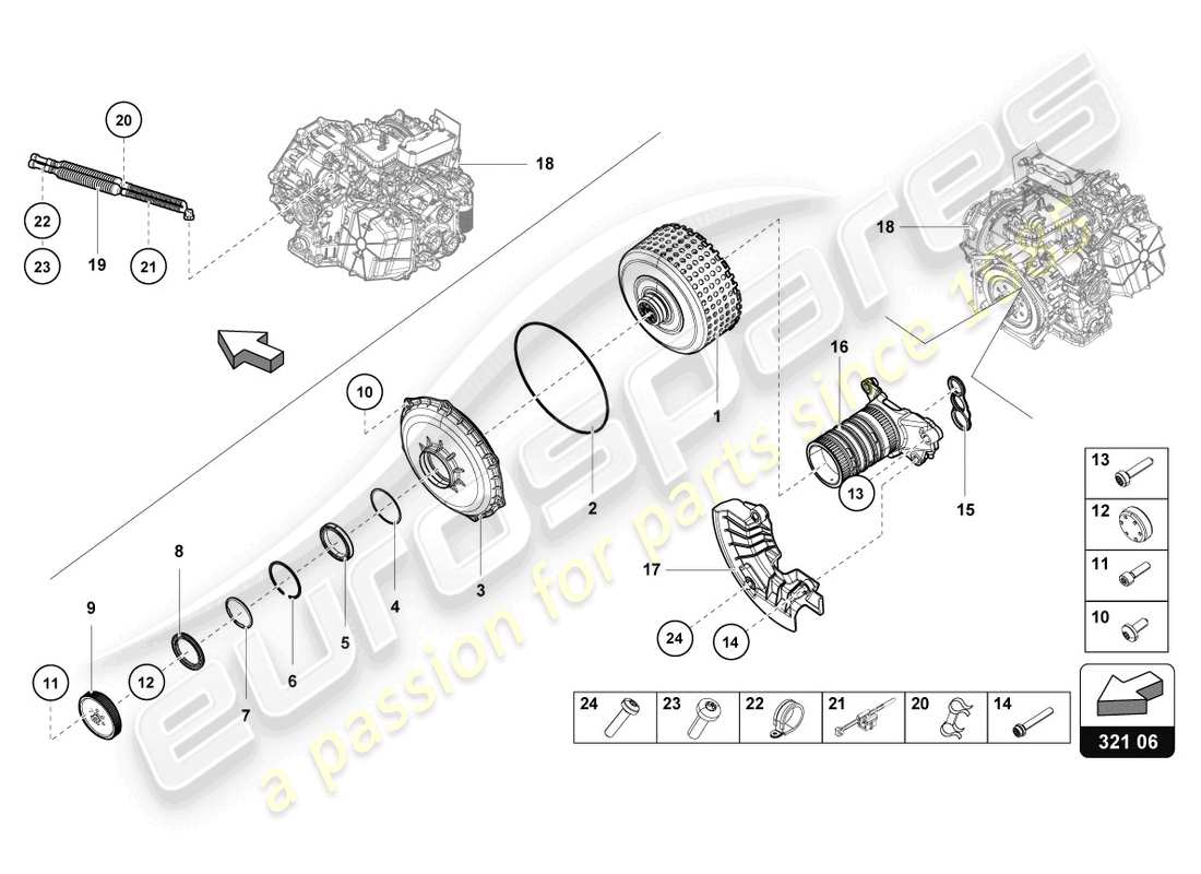 lamborghini evo spyder 2wd (2022) embrayage multiplaque pour boite de vitesses double embrayage schéma des pièces