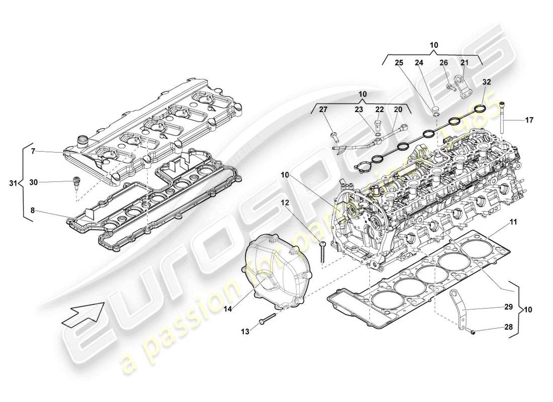 lamborghini lp570-4 sl (2014) cylindres de culasse complets 1-5 schéma des pièces