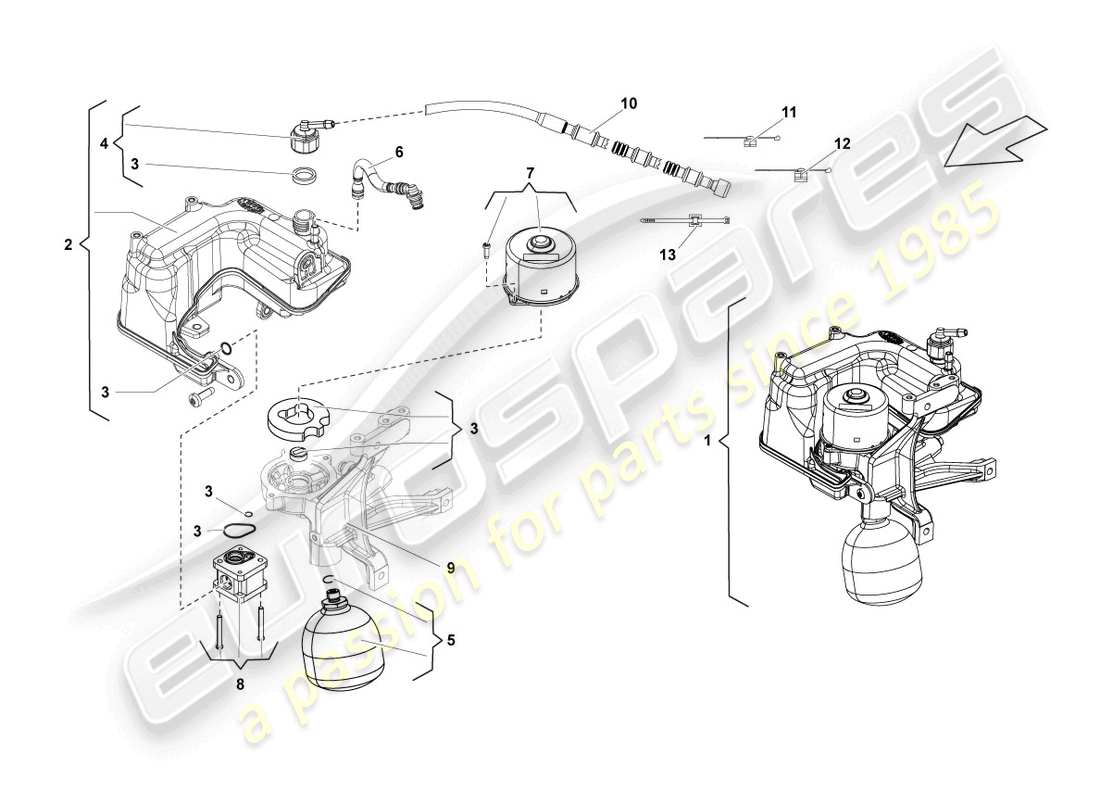 lamborghini lp570-4 sl (2013) système hydraulique et récipient de fluide avec connect. pièces diagramme des pièces