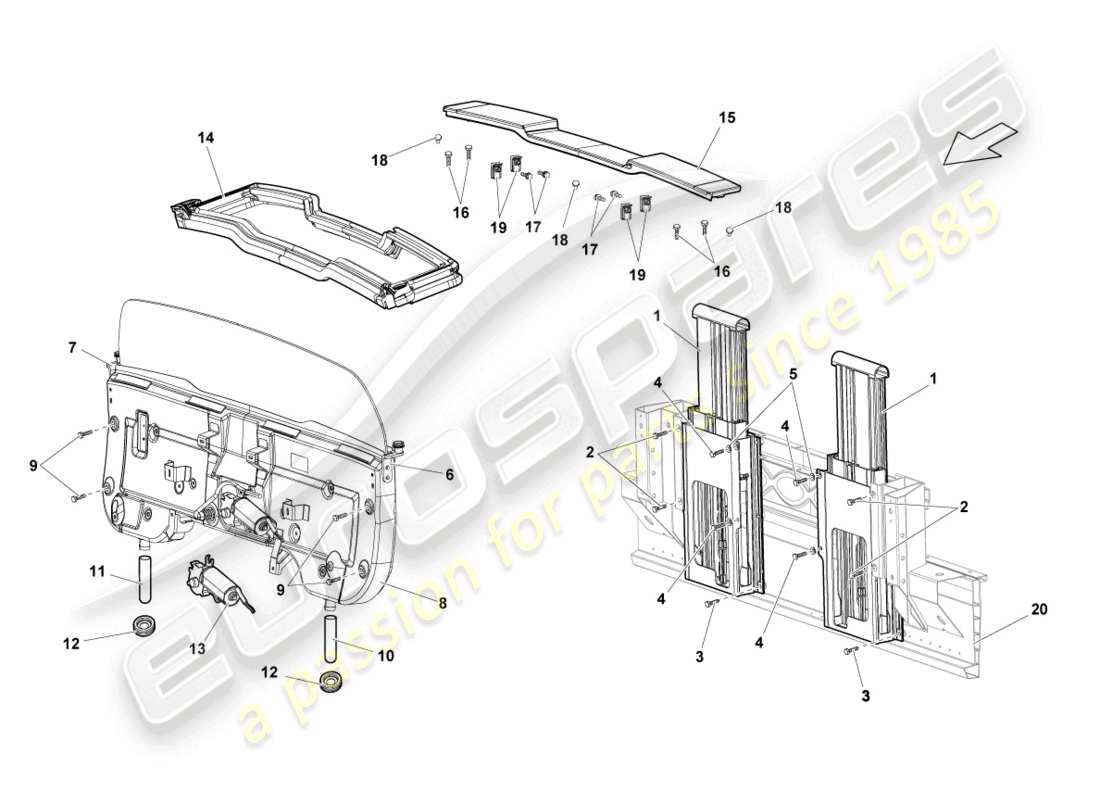 lamborghini lp550-2 spyder (2014) système de protection contre le retournement schéma des pièces