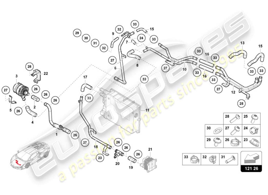 lamborghini revuelto coupe (2024) système de refroidissement par liquide de refroidissement - refroidissement haute tension schéma des pièces