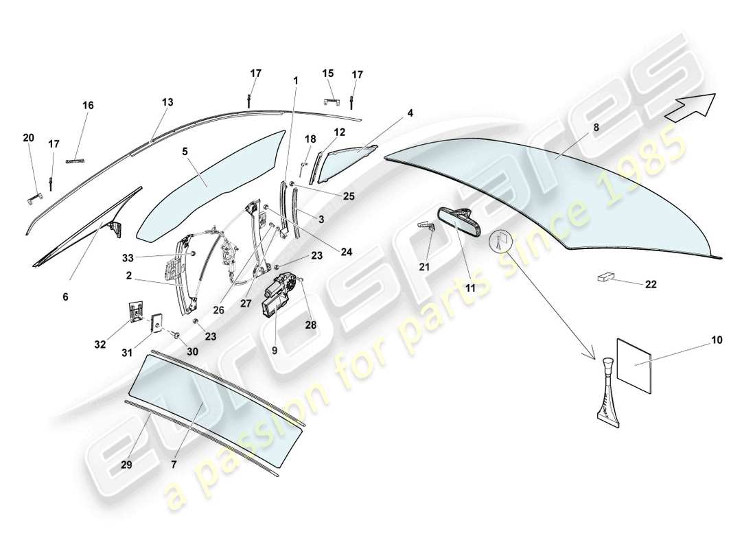 lamborghini blancpain sts (2013) lunettes de fenêtre schéma des pièces