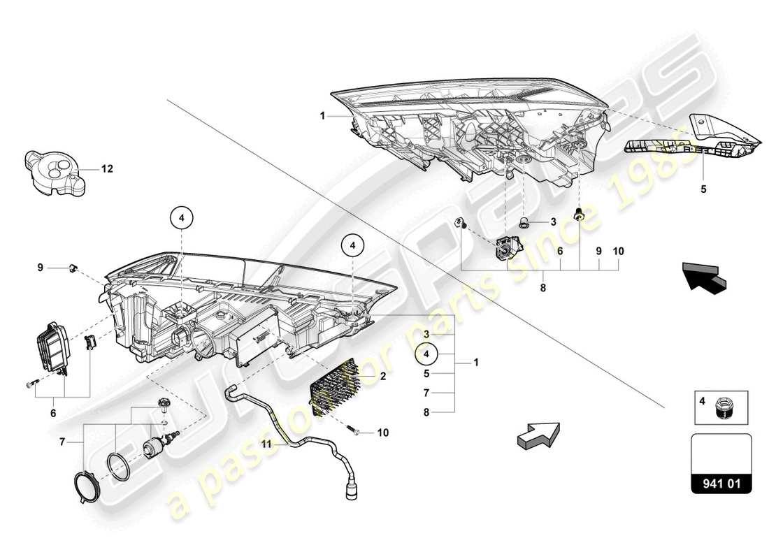 lamborghini urus performante (2024) schéma des pièces des phares led