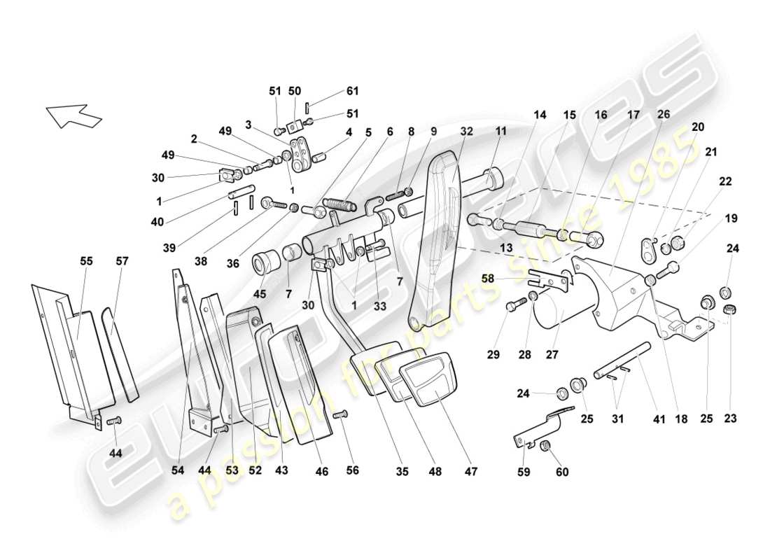 lamborghini lp640 roadster (2007) freinage et accélération. levier mech. diagramme de pièce