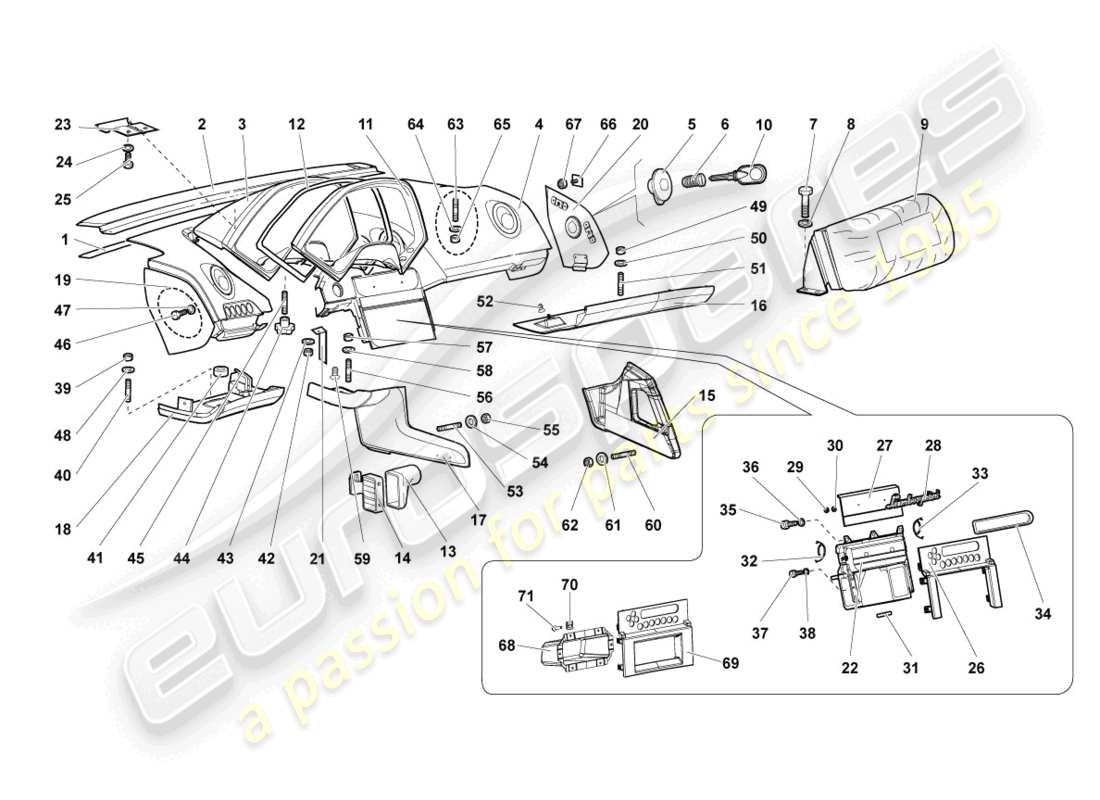 lamborghini lp640 roadster (2007) diagramme des pièces du tableau de bord
