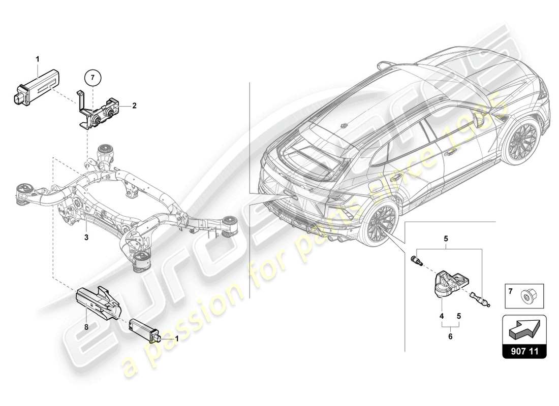 lamborghini urus s (2024) capteur de pression des pneus schéma des pièces