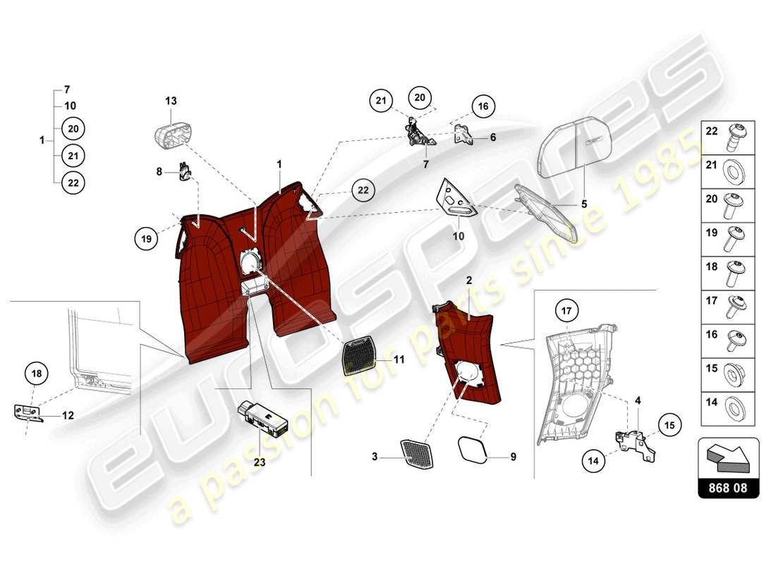 lamborghini evo spyder 2wd (2022) schéma des pièces de la garniture intérieure