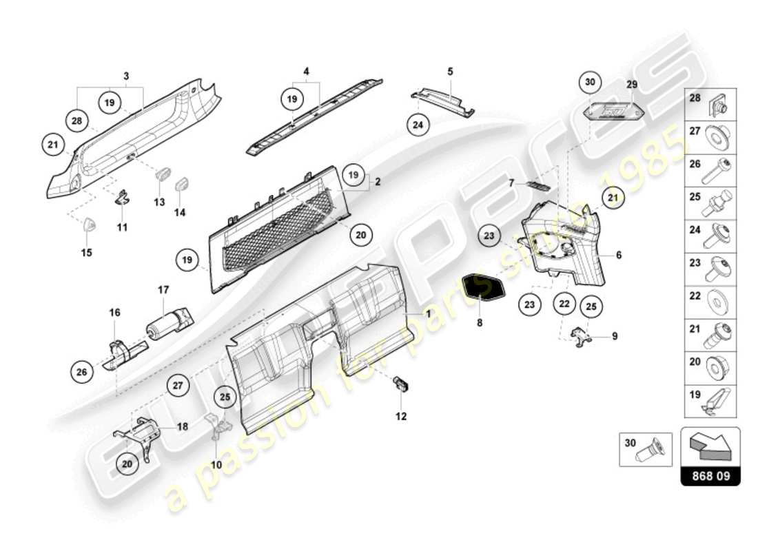 lamborghini sto (2023) zone du compartiment arrière schéma des pièces
