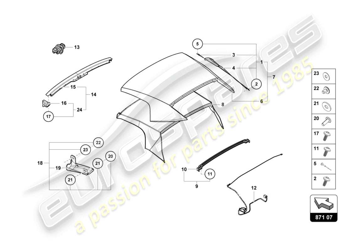 lamborghini 2022 (evo spyder 2wd) couvercle - diagramme de la pièce supérieure