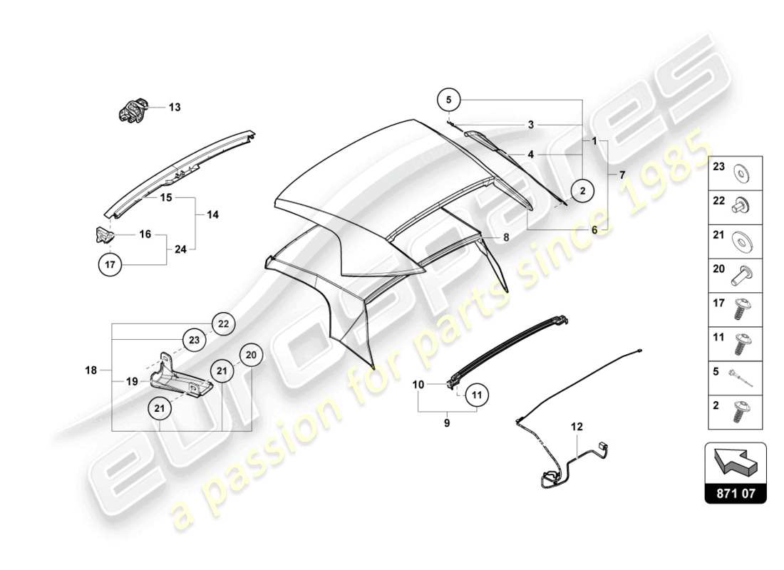 lamborghini evo spyder 2wd (2022) couvercle - diagramme de la pièce supérieure