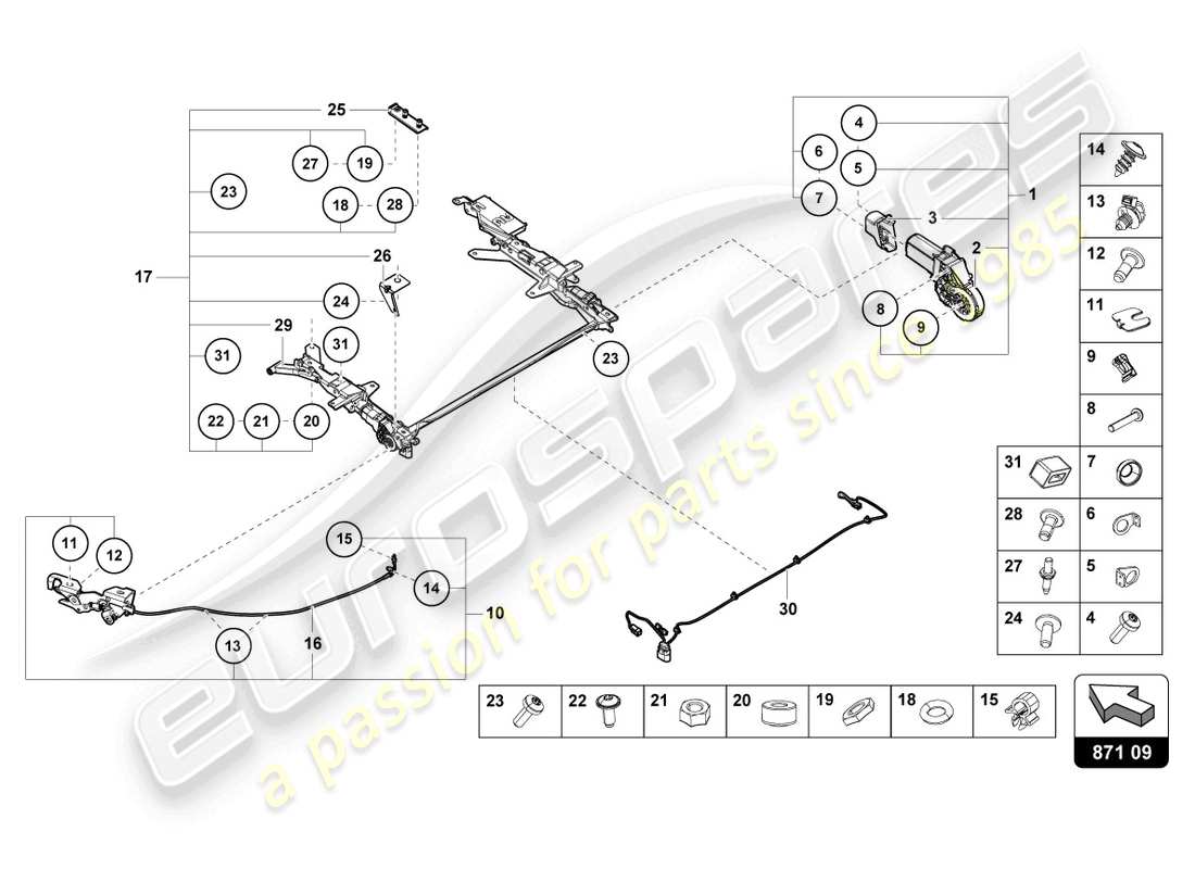 lamborghini evo spyder (2023) moteur de toit coulissant schéma des pièces