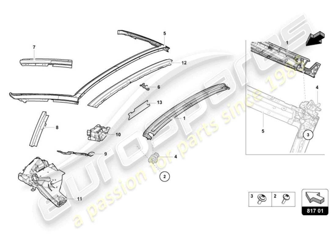 lamborghini evo spyder (2024) fenêtre à charnière schéma des pièces