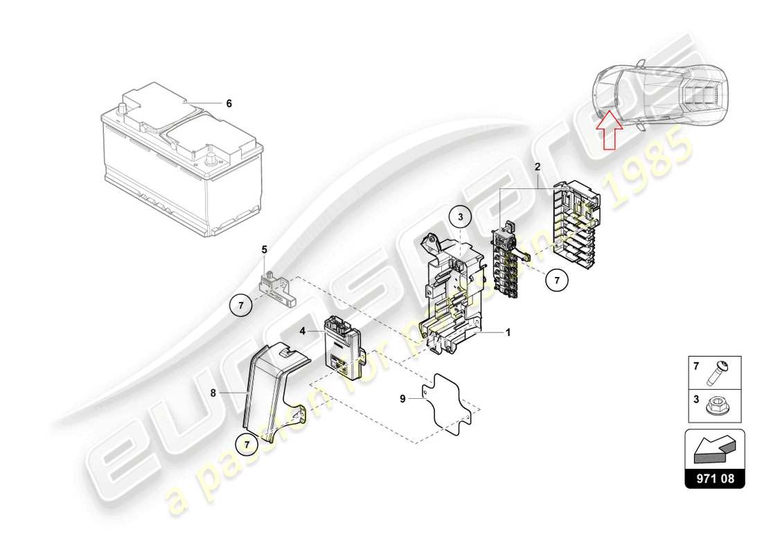 lamborghini tecnica (2023) schéma des pièces de la boîte à fusibles