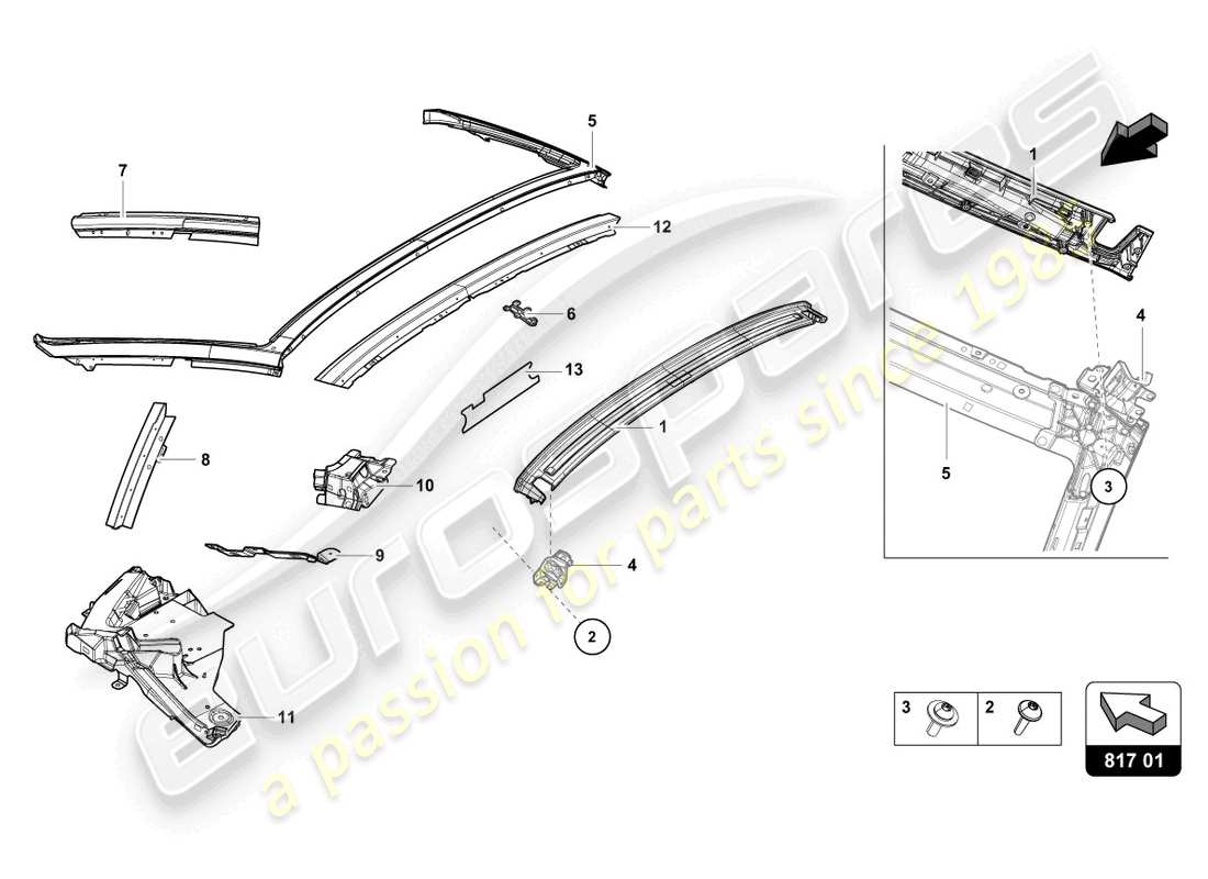 lamborghini evo spyder (2022) fenêtre à charnière schéma des pièces