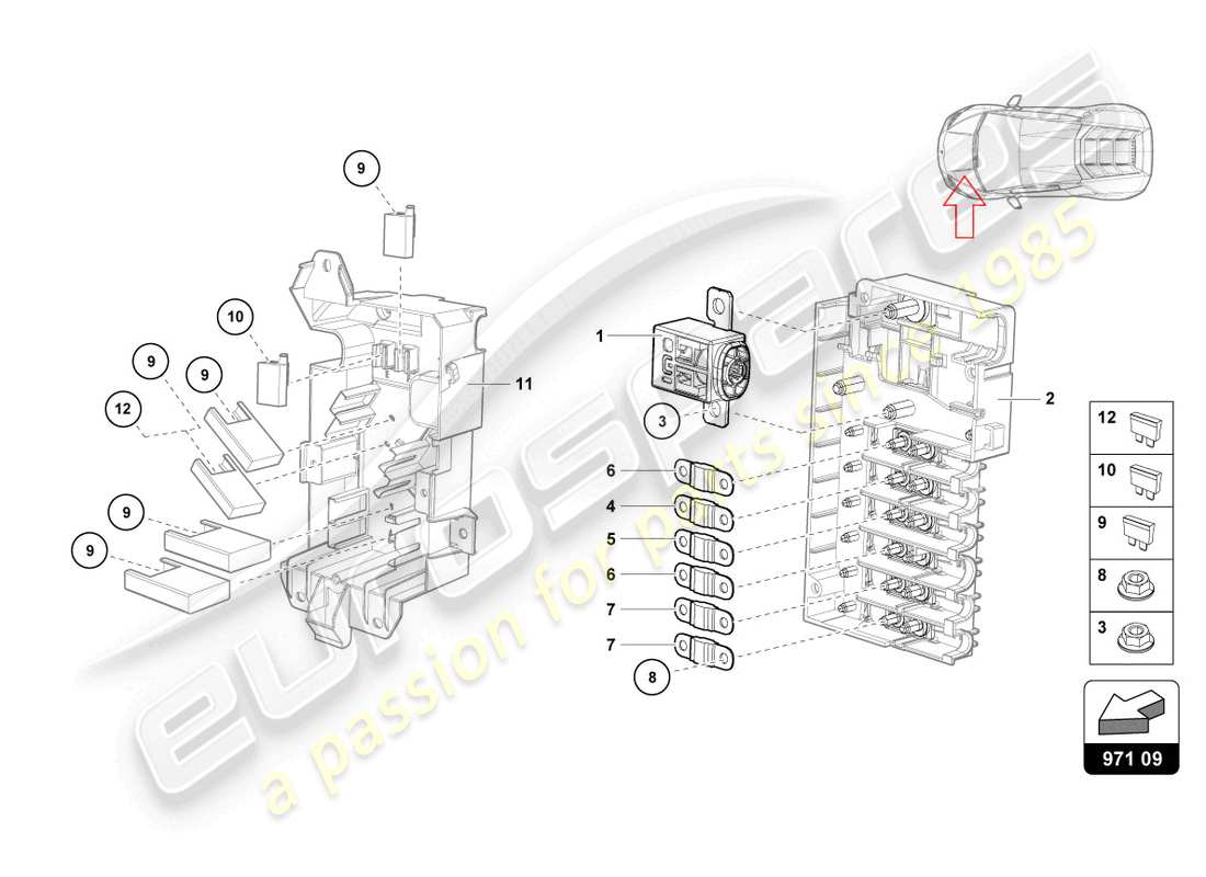 lamborghini evo spyder 2wd (2023) fusibles schéma des pièces