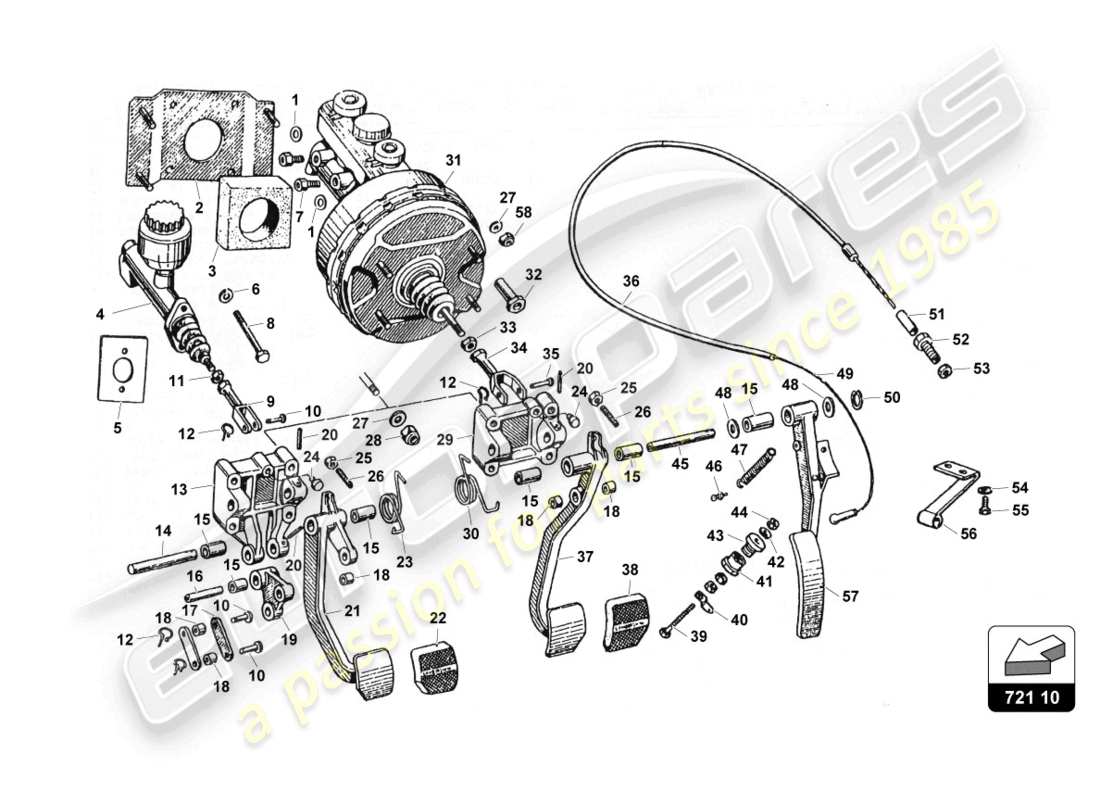 lamborghini countach 25th anniversary (1989) assemblage de la boîte à pédales schéma des pièces