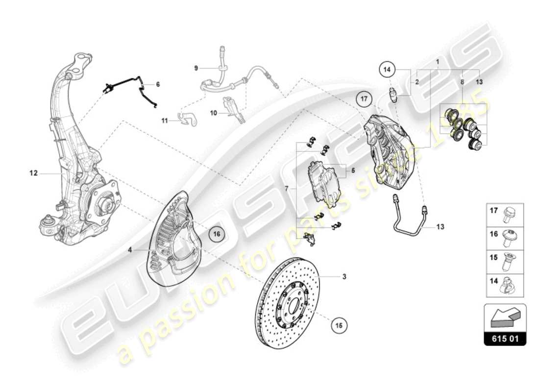 lamborghini urus s (2024) frein avant à etrier fixe schéma des pièces