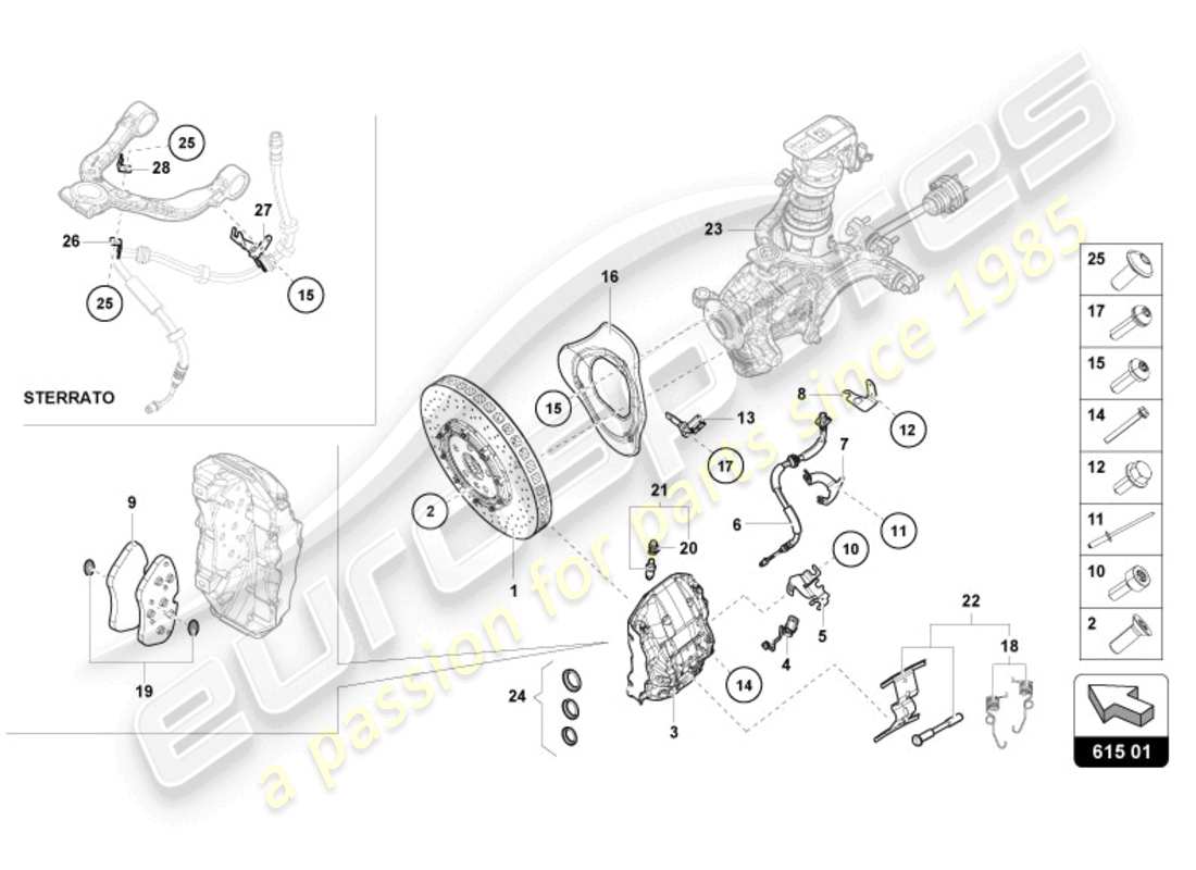 lamborghini tecnica (2023) disque de frein avant en céramique schéma des pièces