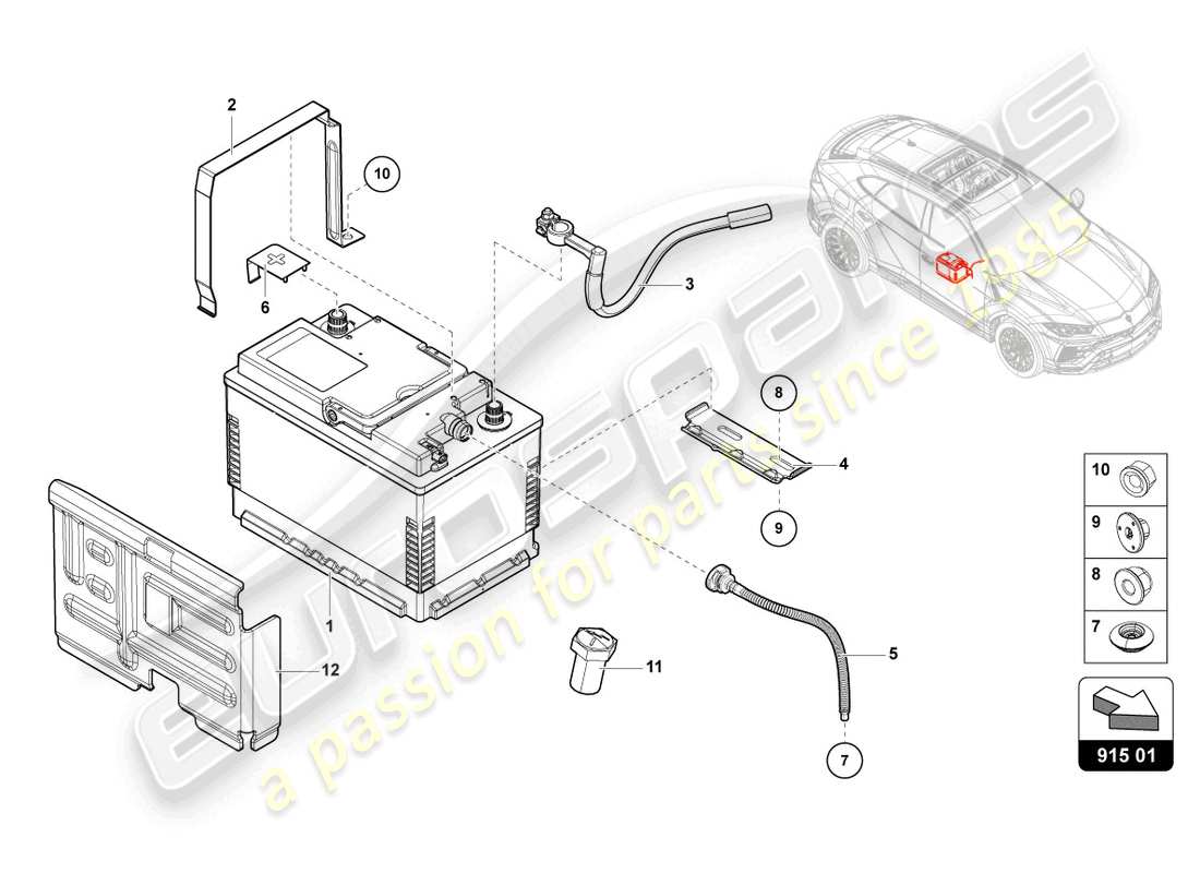 lamborghini urus performante (2024) diagramme des pièces de la batterie