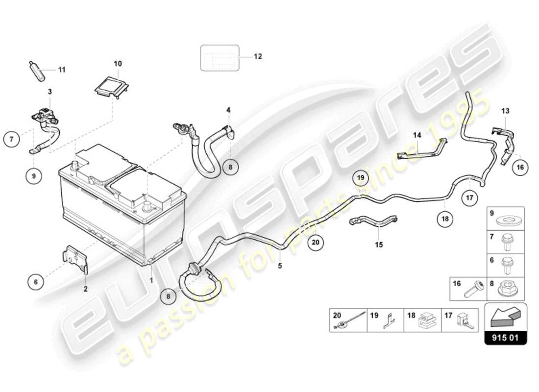 lamborghini evo spyder (2024) diagramme des pièces de la batterie