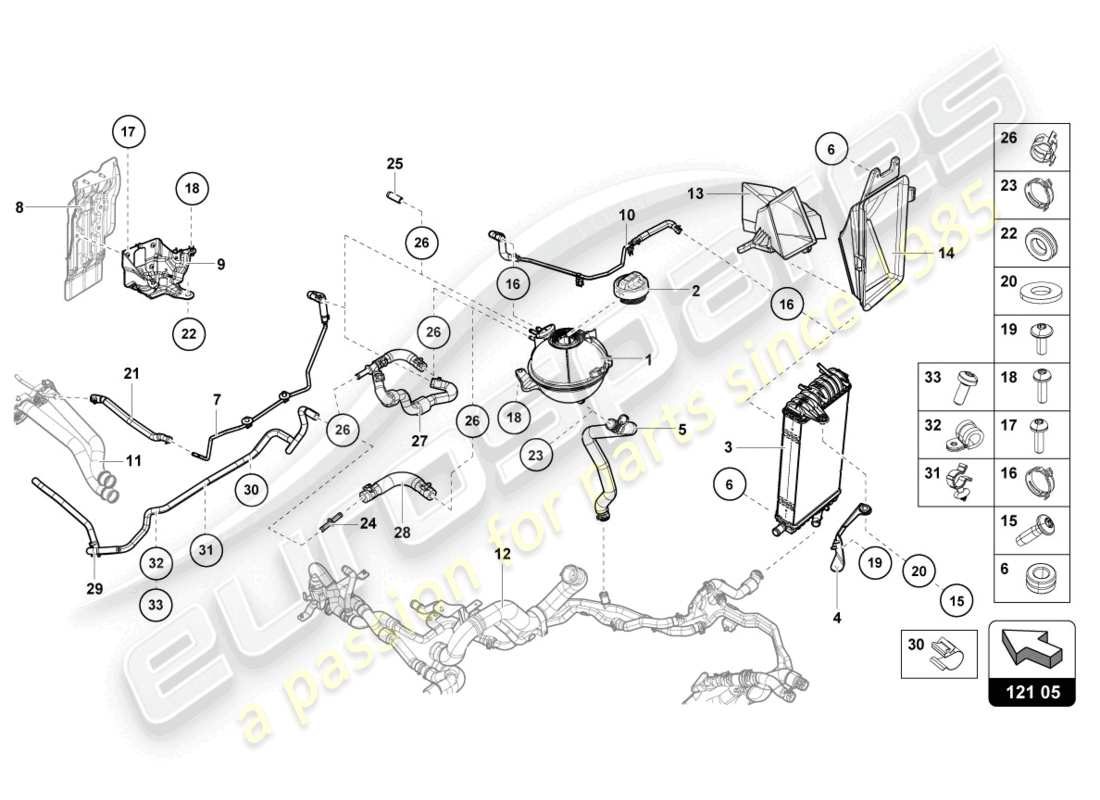 lamborghini evo spyder (2022) refroidisseur pour liquide de refroidissement schéma des pièces